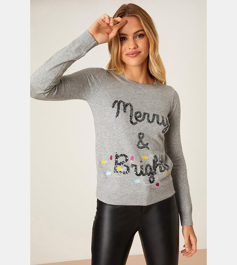 Buy Dorothy Perkins Merry And Bright Christmas Sweater In Grey 6thStreet Kuwait