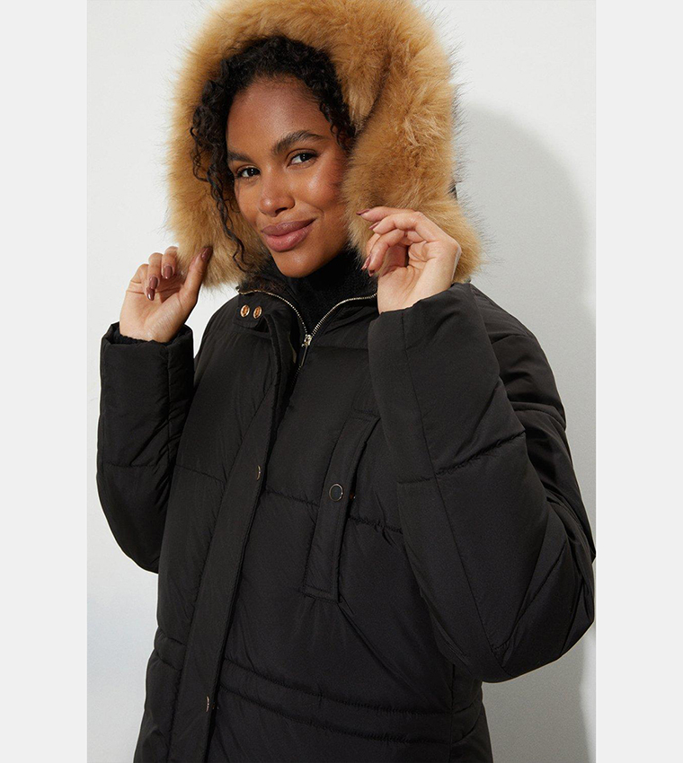 Buy Dorothy Perkins Maxi Faux Fur Hood Padded Coat In Black 6thStreet Bahrain