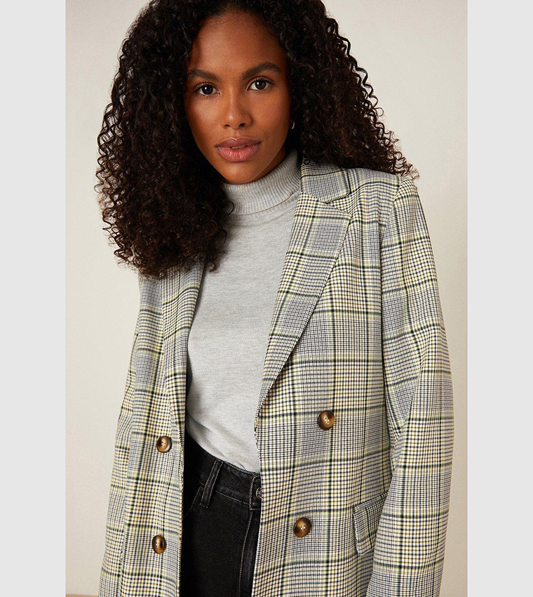 Buy Dorothy Perkins Double Breasted Check Blazer In Yellow 6thStreet Kuwait