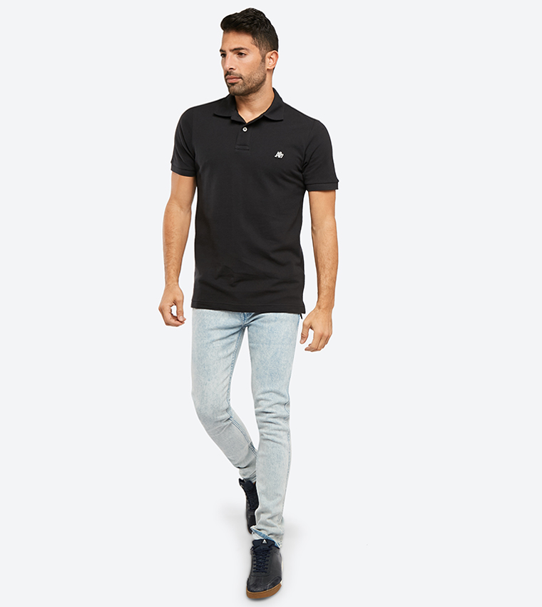 Classic Collared Short Sleeve Polo Shirt - Black AR-6027-4289