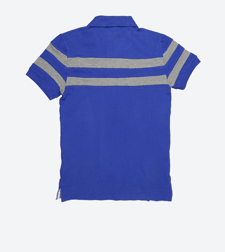 Classic Fit Chest Striped Polo Shirt - Blue