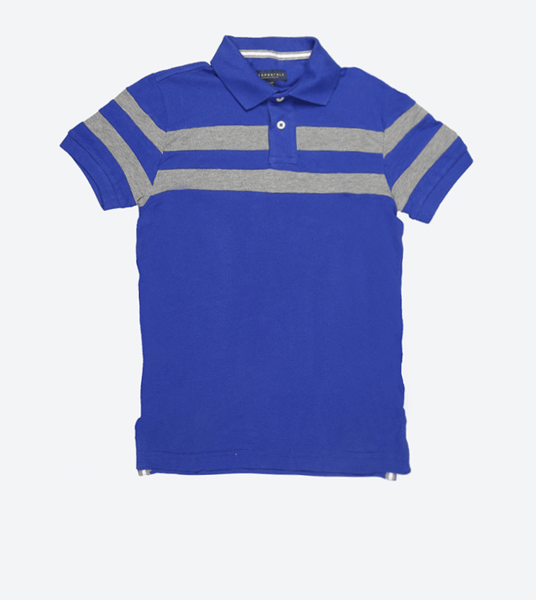 Classic Fit Chest Striped Polo Shirt - Blue