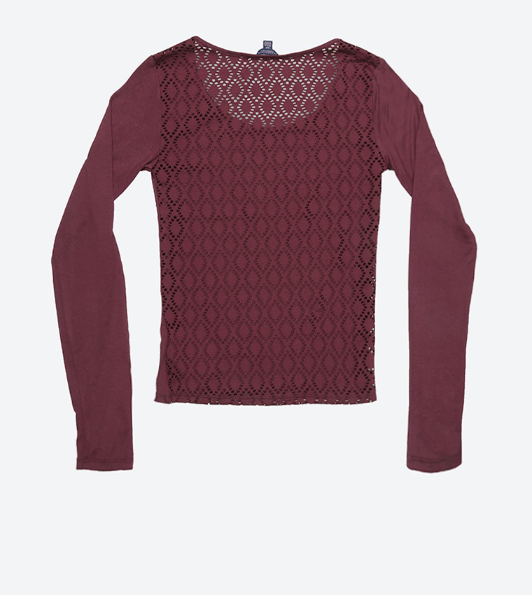 Regular Fit Scoop Neck Top - Red