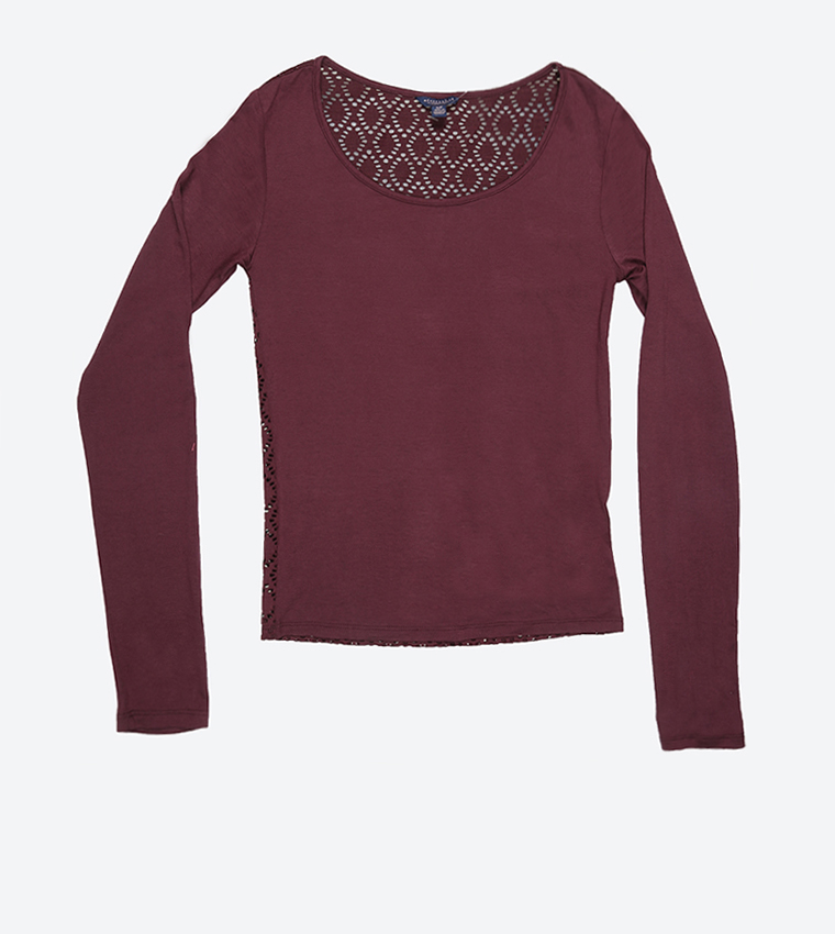 Regular Fit Scoop Neck Top - Red