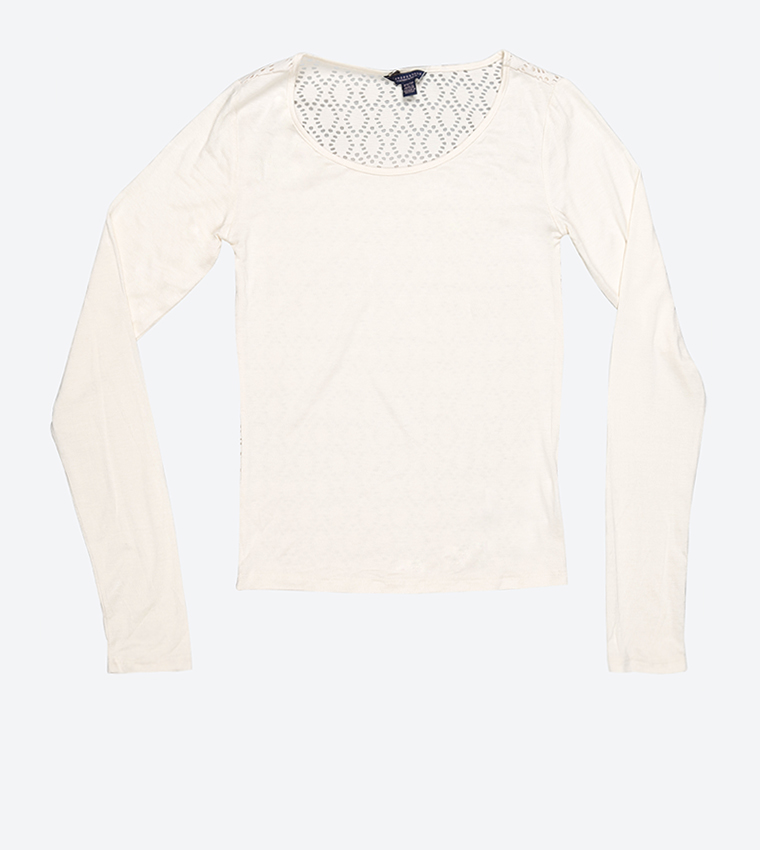 Regular Fit Scoop Neck Top - White