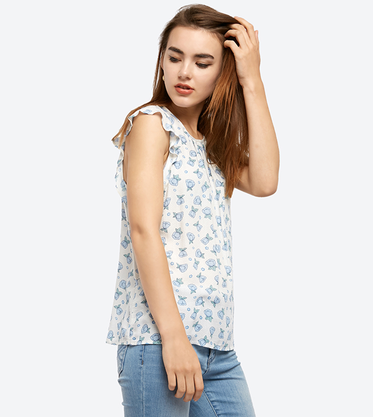 Sleeveless Printed Top - White AR-8319-4314