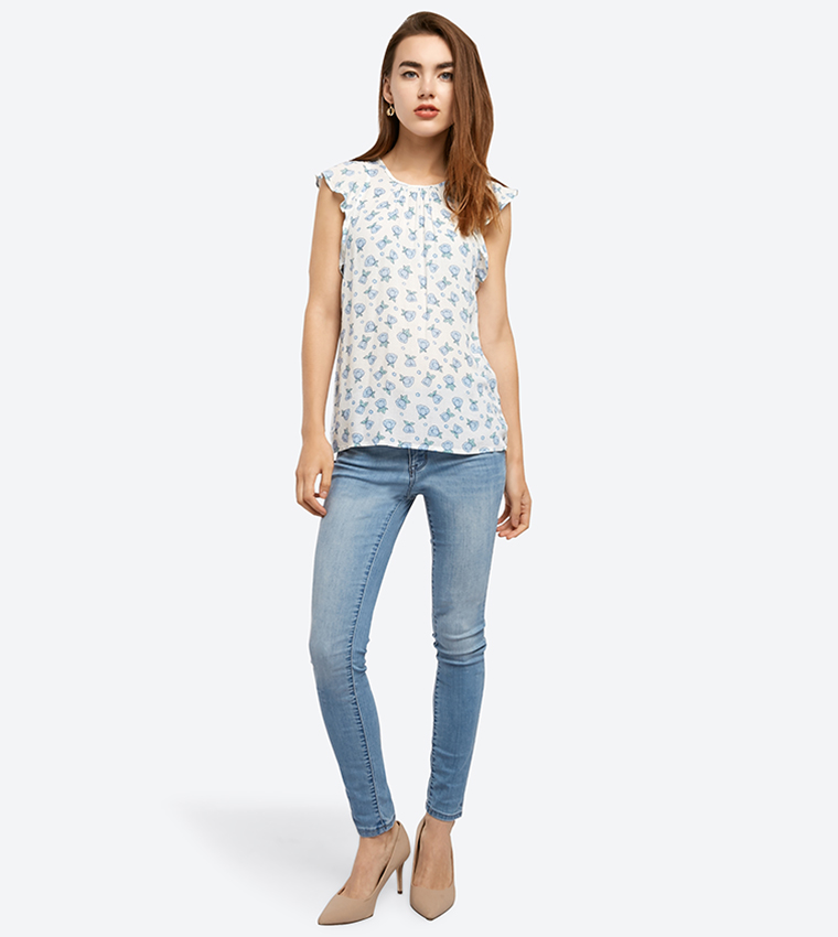 Sleeveless Printed Top - White AR-8319-4314