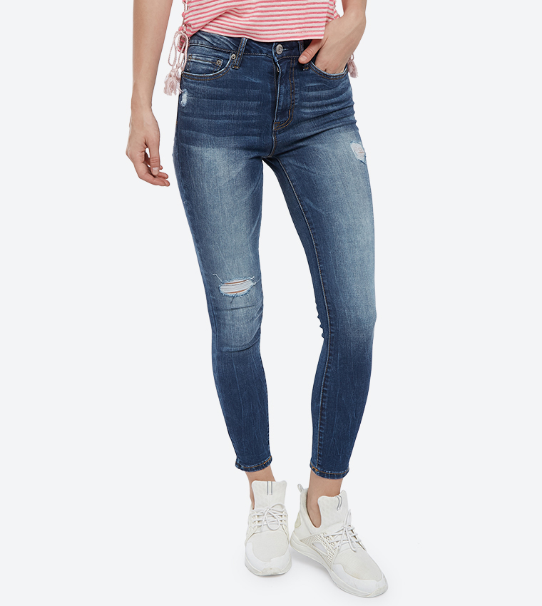 Buy Aeropostale 5 Pockets Wash Effect Ripped Jeans Blue AR 8701 4398 In ...
