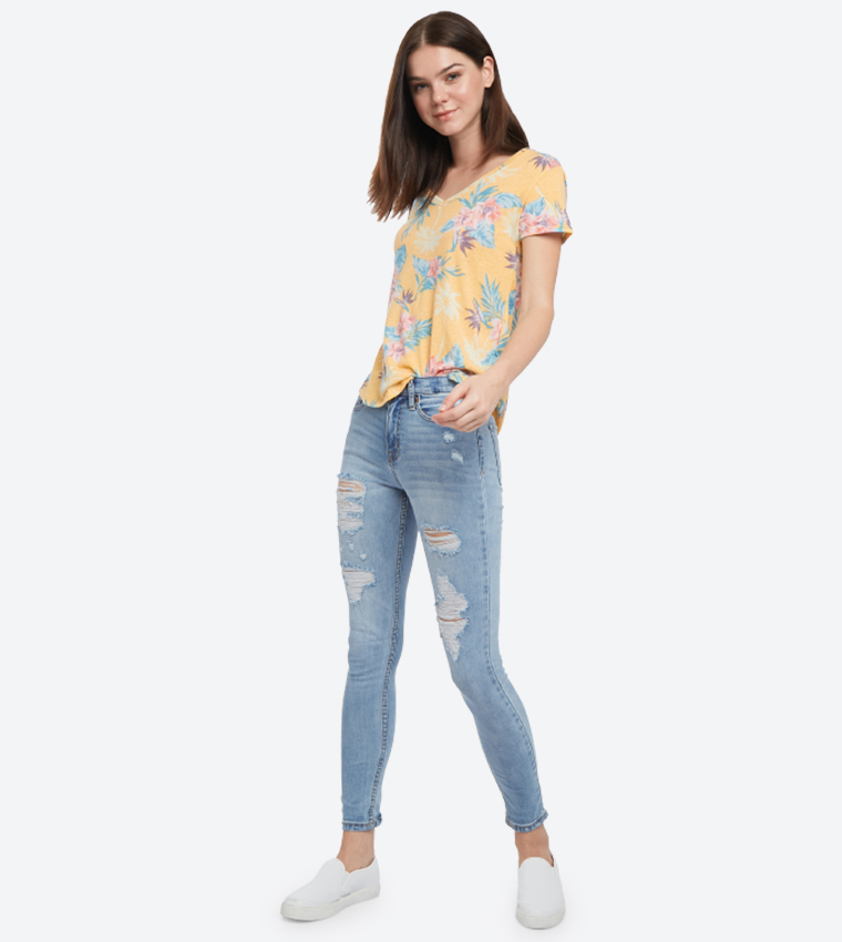 5-Pockets Ripped Jeans - Light Blue AR-8701-4561