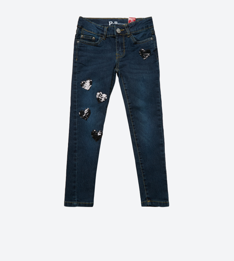 Buy Aeropostale Sequin Hearts Patch Casual Jeans Blue AR 9082 8063