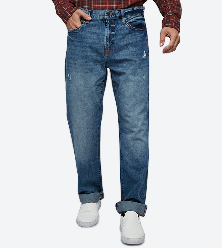 Pocket Button Closure Zip Fly Jeans 