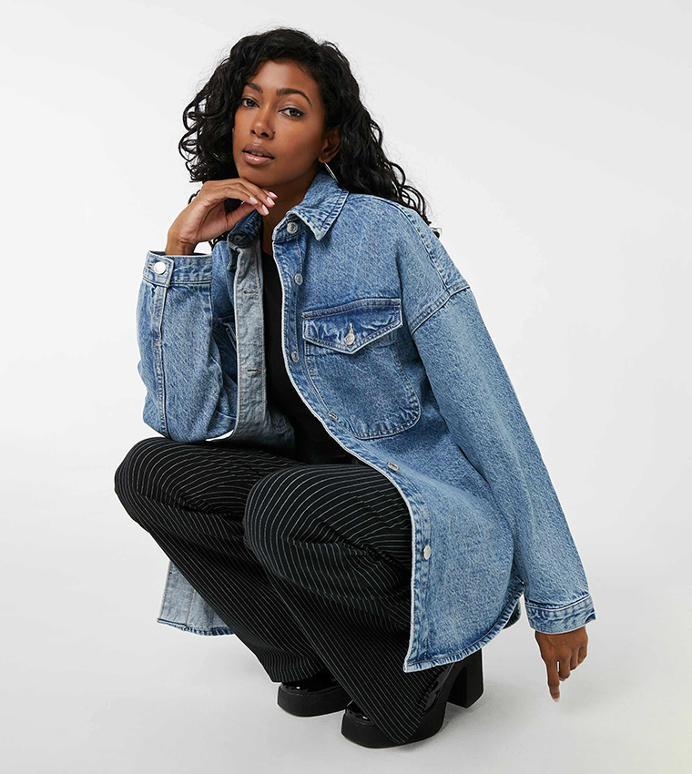 Buy Ardene Heavy Long Sleeves Denim Shacket In Blue 6thStreet UAE