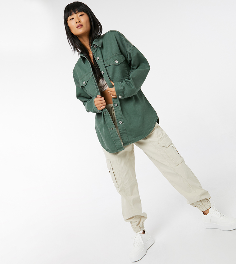Buy Ardene Heavy Long Sleeves Denim Shacket In Green 6thStreet