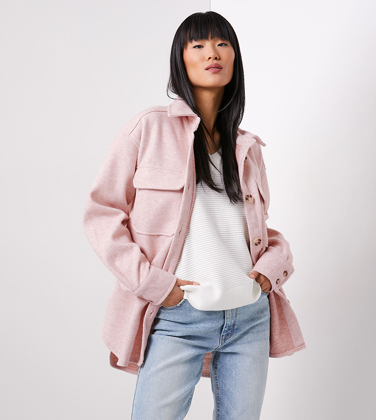 Buy Ardene Oversized Brushed Shacket In Pink 6thStreet UAE