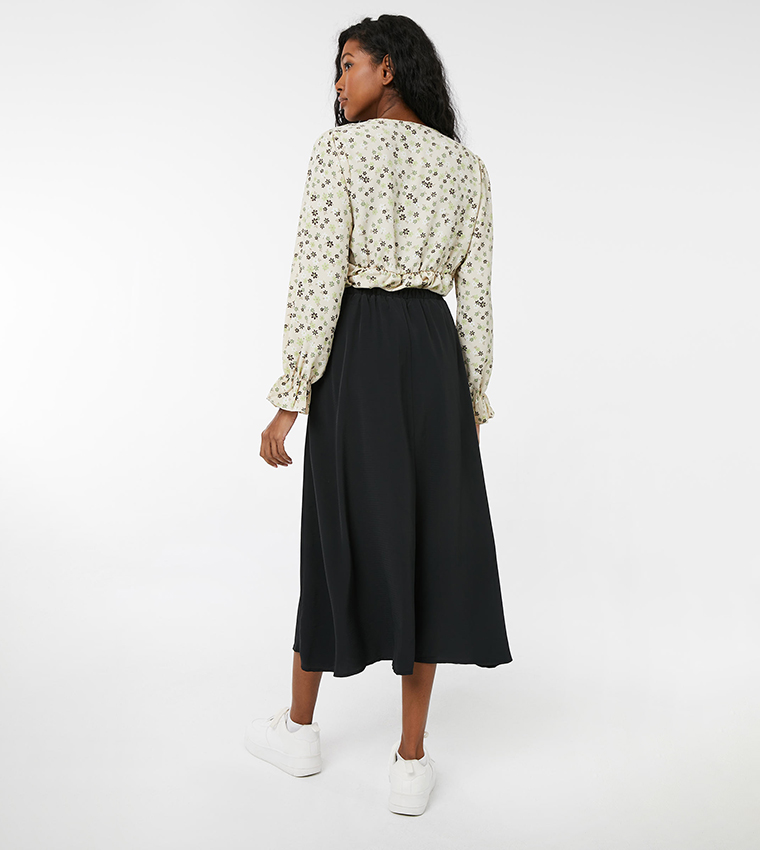A-Line Midi Skirt with Drawstring