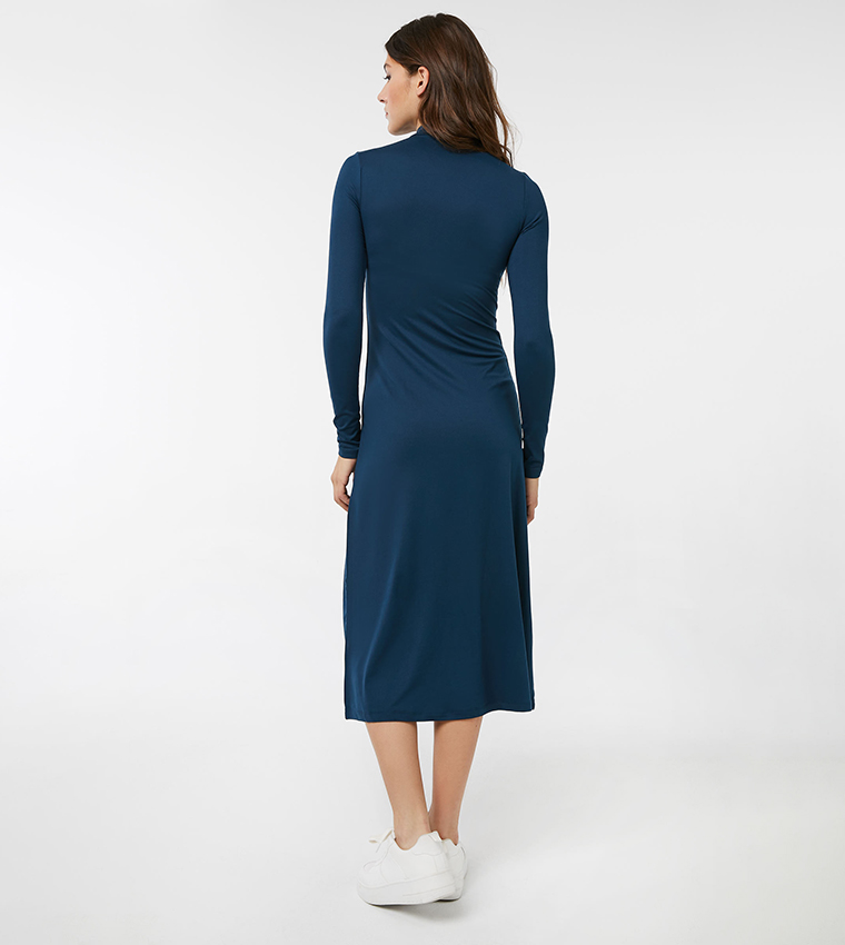 Buy Ardene Solid Long Sleeves Midi Dress In Blue | 6thstreet Qatar