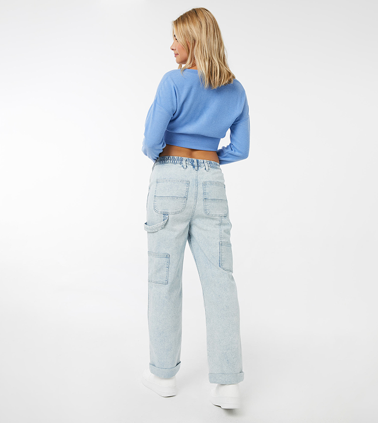 Buy Ardene Mid Rise Carpenter Mom Jeans In Blue