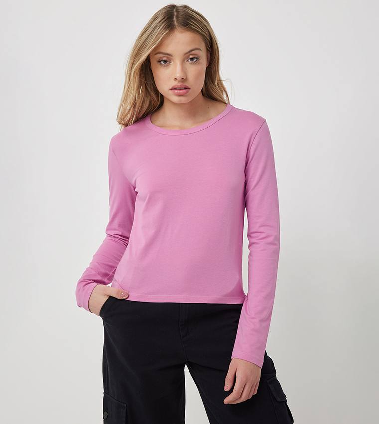 Solid Long Sleeves Cropped Top