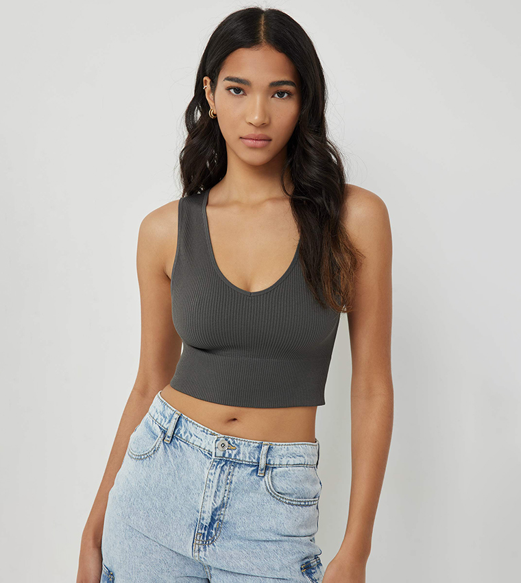 Solid V-Neck Crop Top
