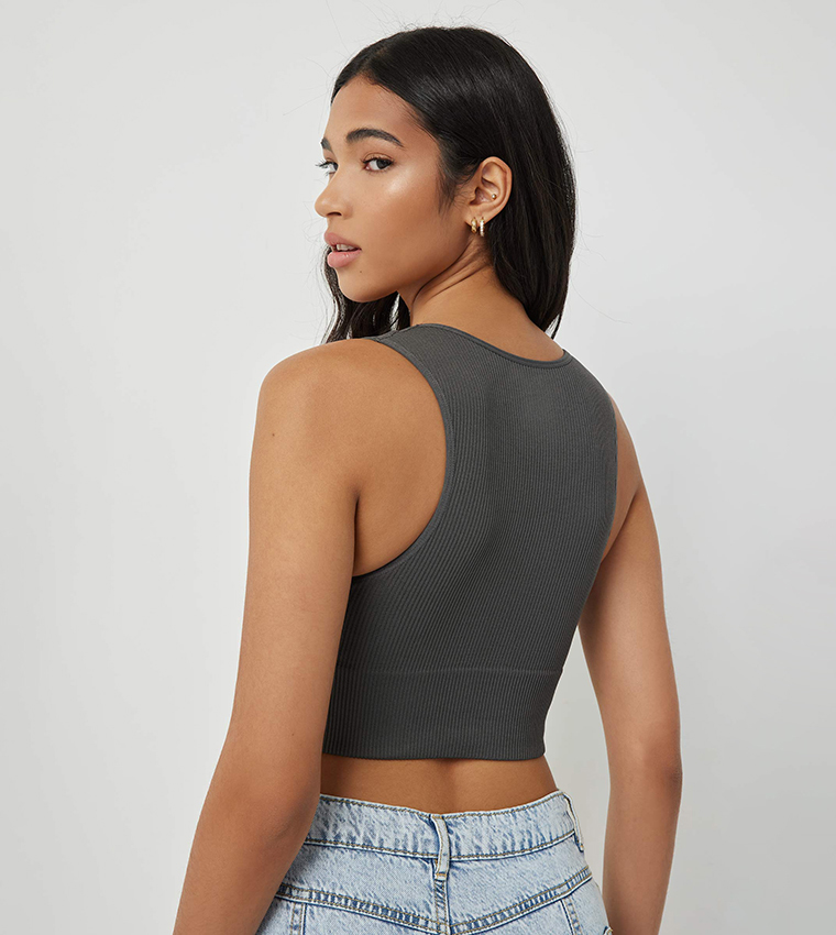 Solid V-Neck Crop Top