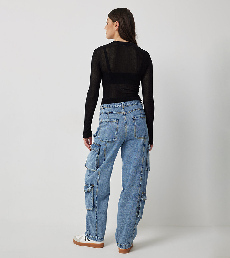 Washed High Rise Wide Leg Jeans