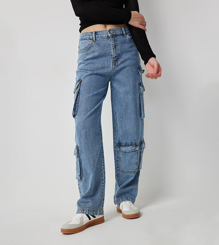 Washed High Rise Wide Leg Jeans