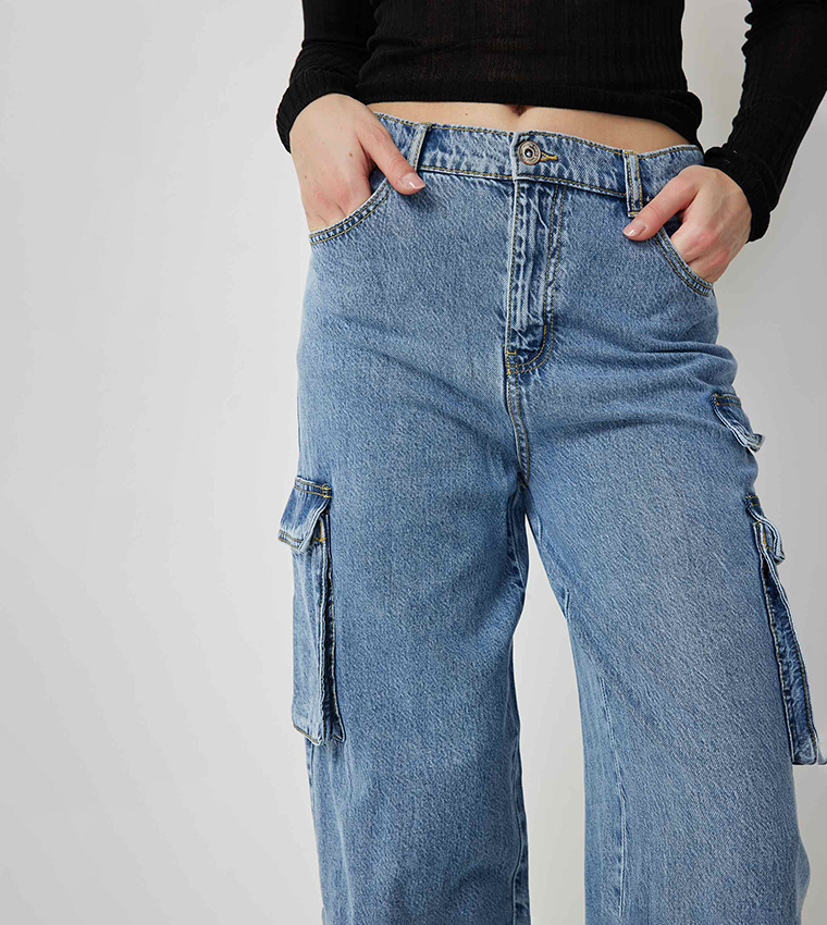 Washed High Rise Wide Leg Jeans