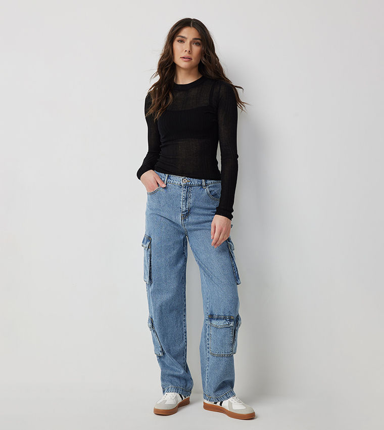 Washed High Rise Wide Leg Jeans