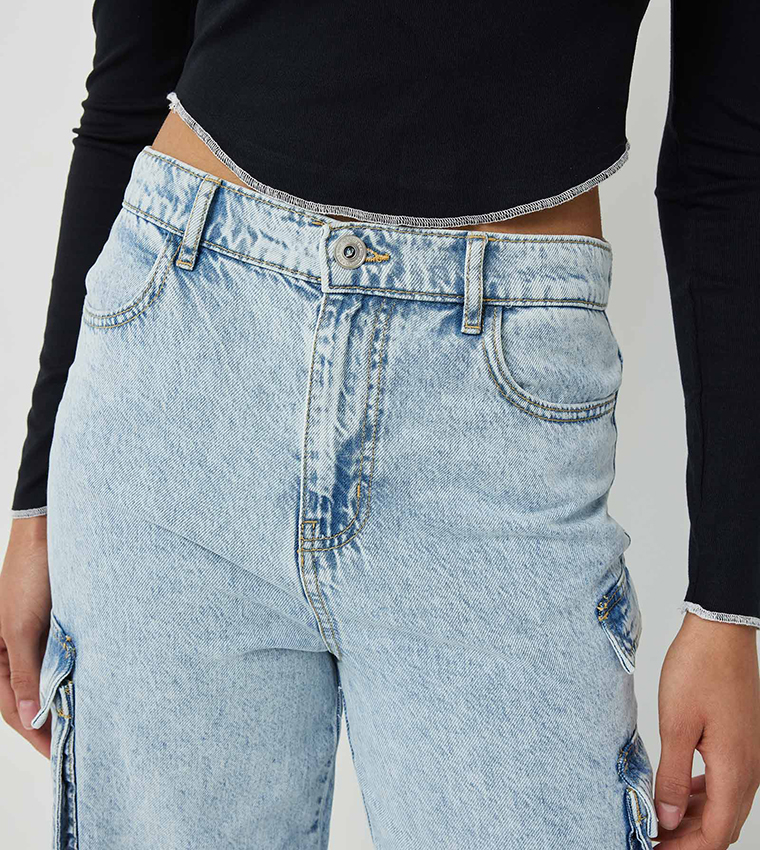 Washed High Rise Wide Leg Jeans