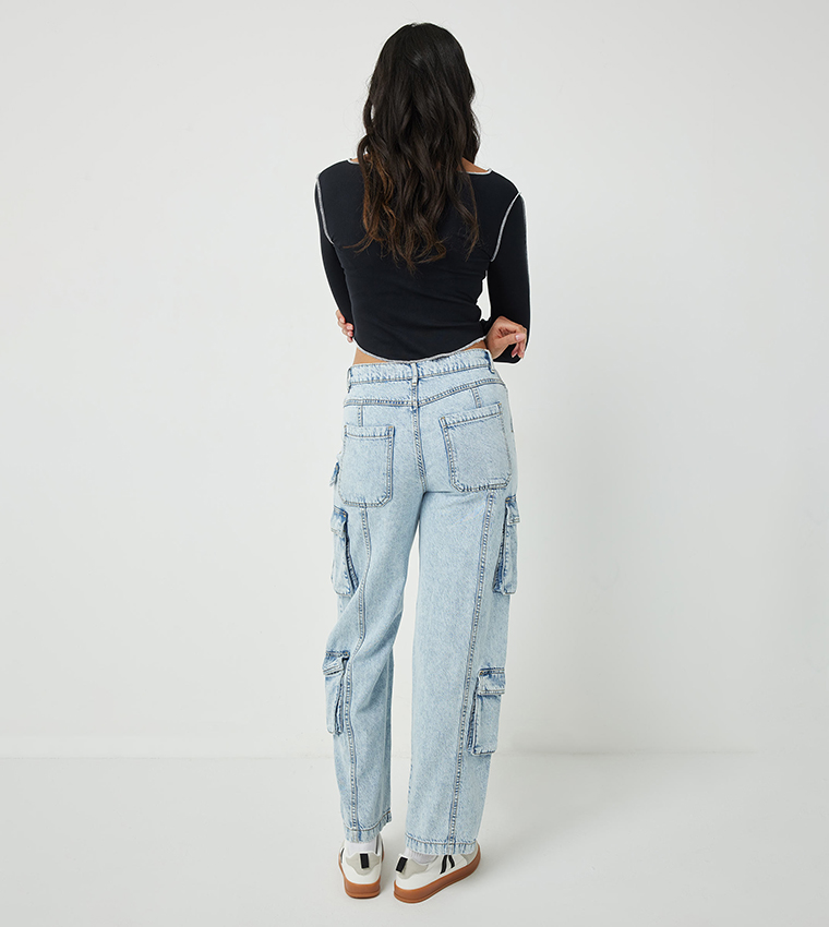 Washed High Rise Wide Leg Jeans