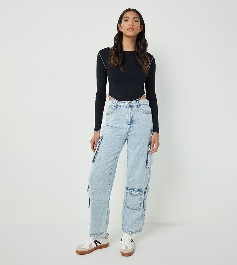 Washed High Rise Wide Leg Jeans