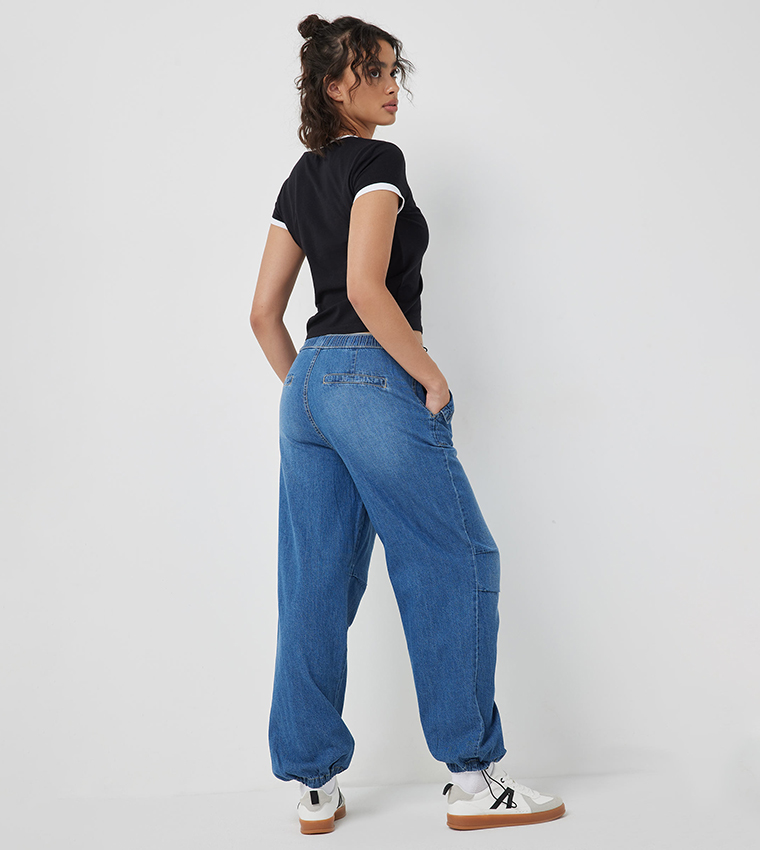 Faded Low Rise Parachute Jeans