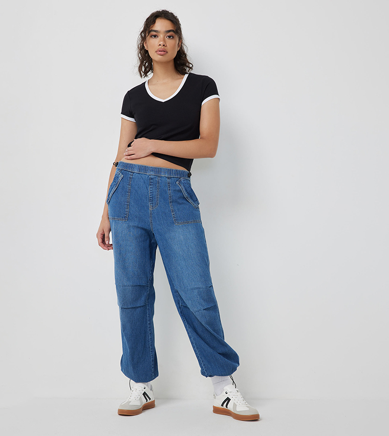 Faded Low Rise Parachute Jeans