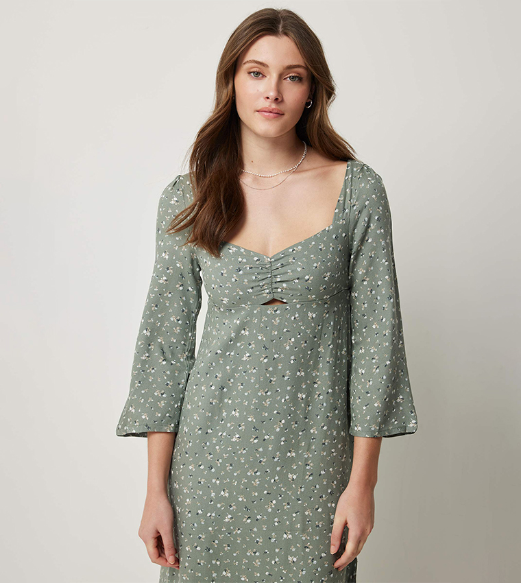 Floral Printed Ruched Midi Dress