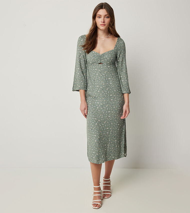 Floral Printed Ruched Midi Dress