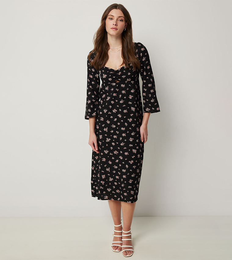 Floral Printed Ruched Midi Dress