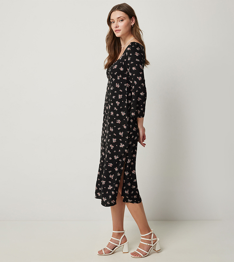 Floral Printed Ruched Midi Dress