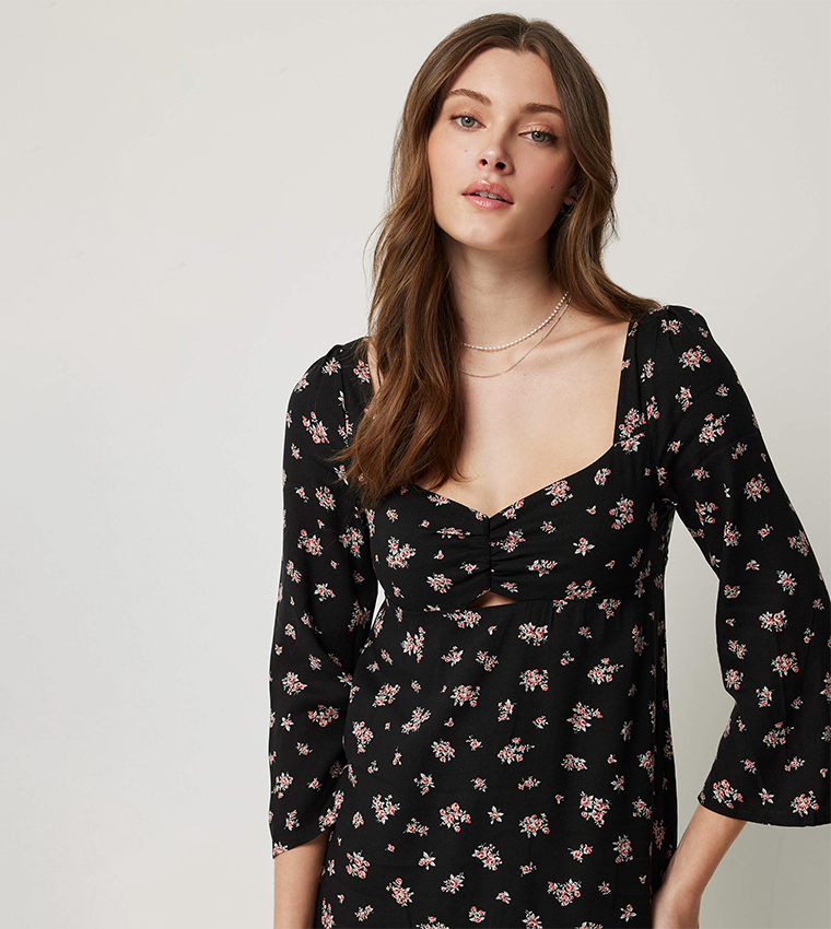Floral Printed Ruched Midi Dress
