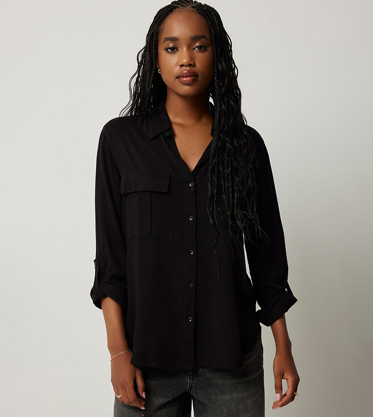 Solid Relaxed Fit Utility Shirt