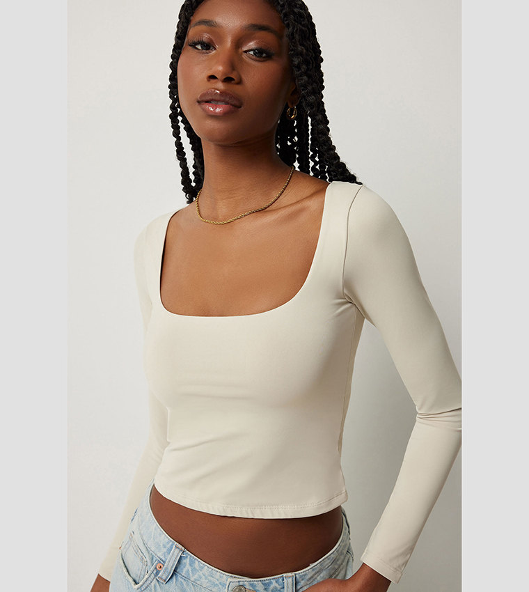 Solid Square Neck Crop Top