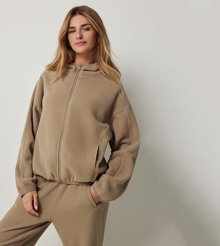 Solid Hooded Fleece Jacket