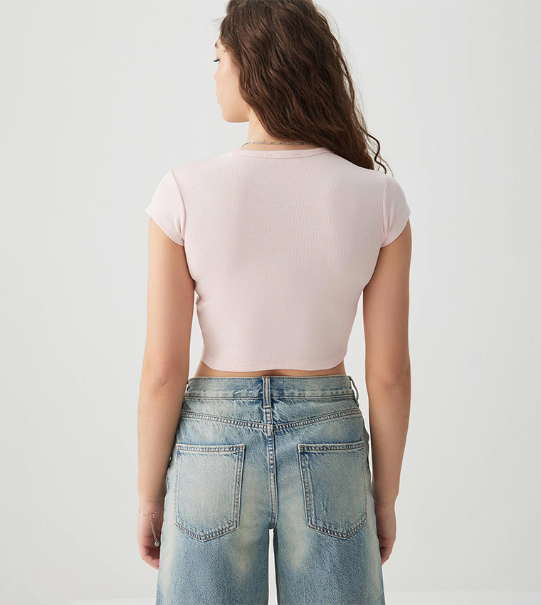 Ribbed Short Sleeves Crop Top