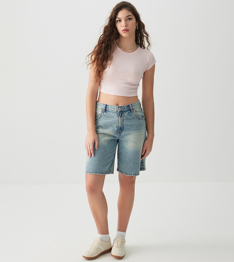 Ribbed Short Sleeves Crop Top