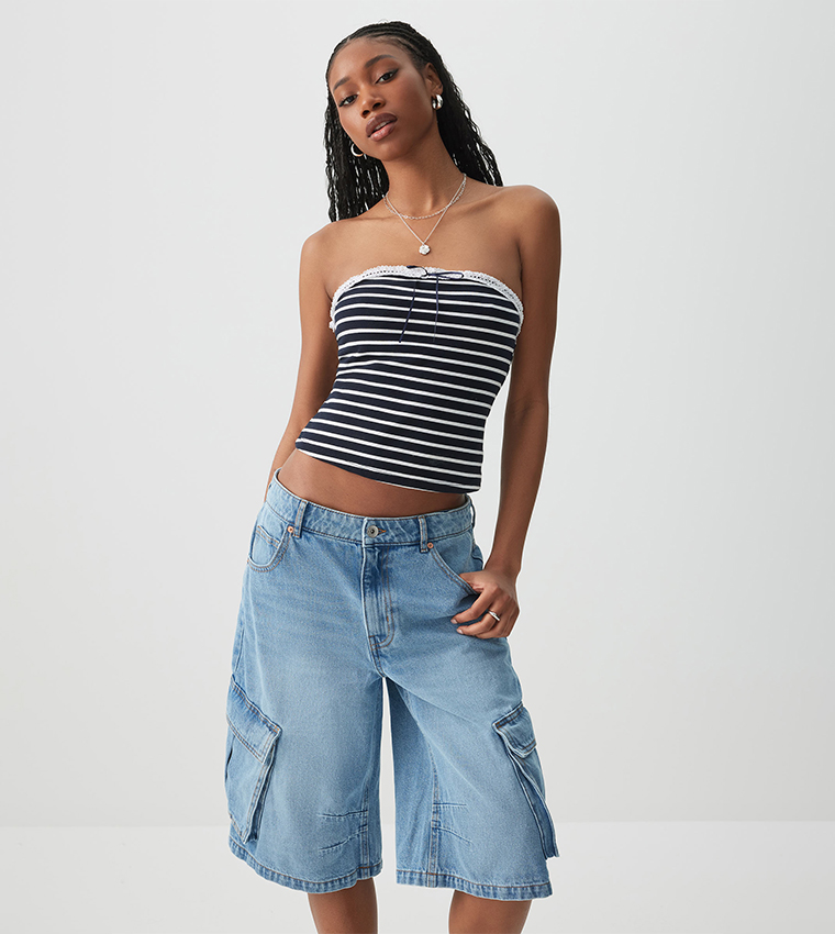 Striped Tube Top with Bow
