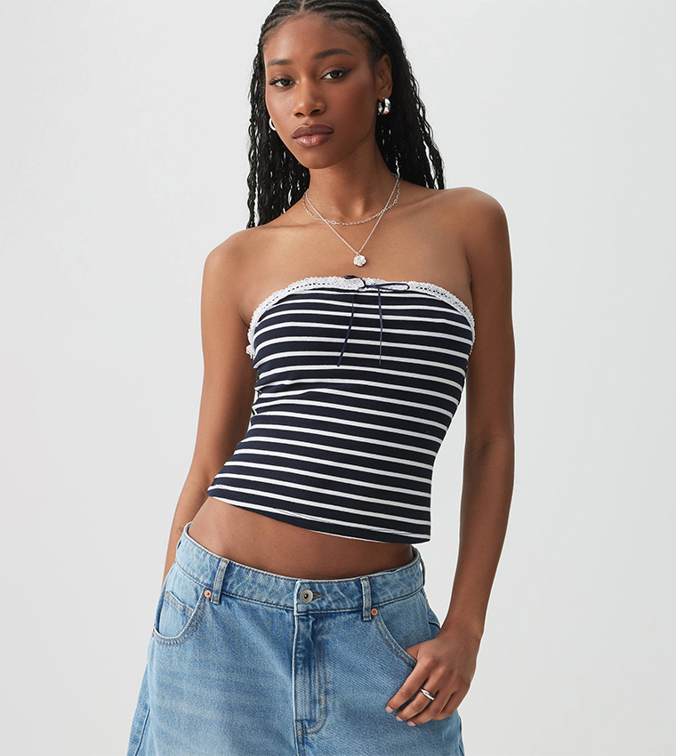 Striped Tube Top with Bow