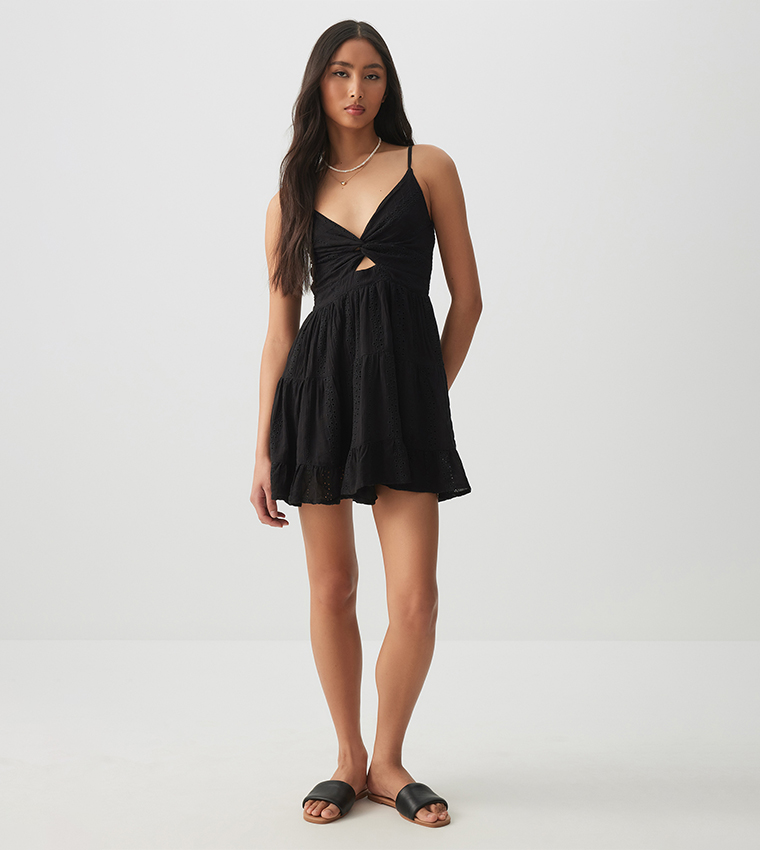 Twist Front Schiffli Mini Dress