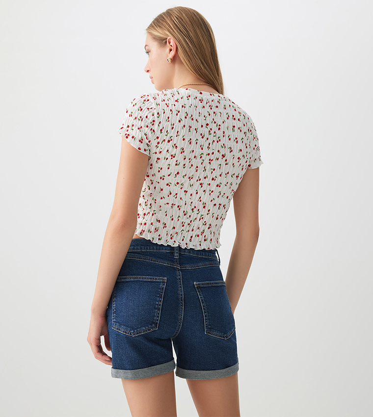 Faded High Rise Denim Shorts