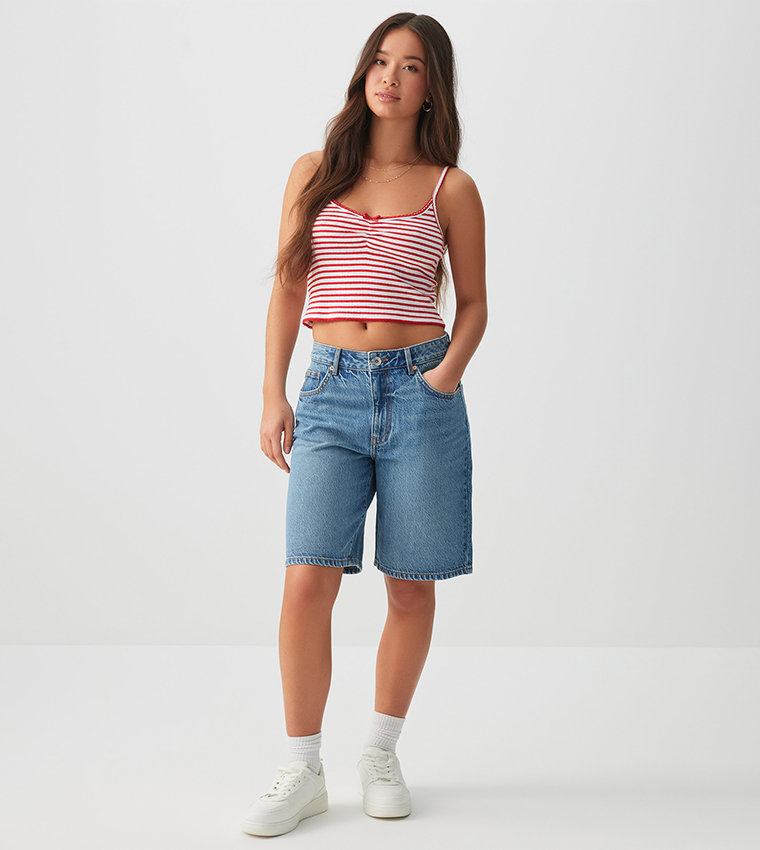 شورت برمودا جينز بخصر عالي