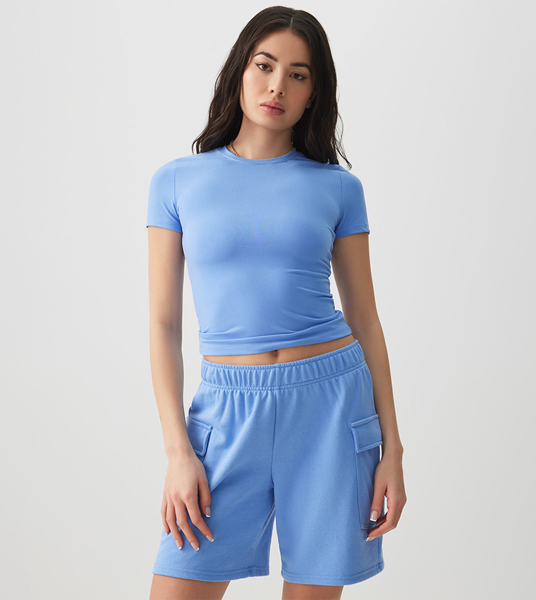 Solid Short Sleeves Fitted Top