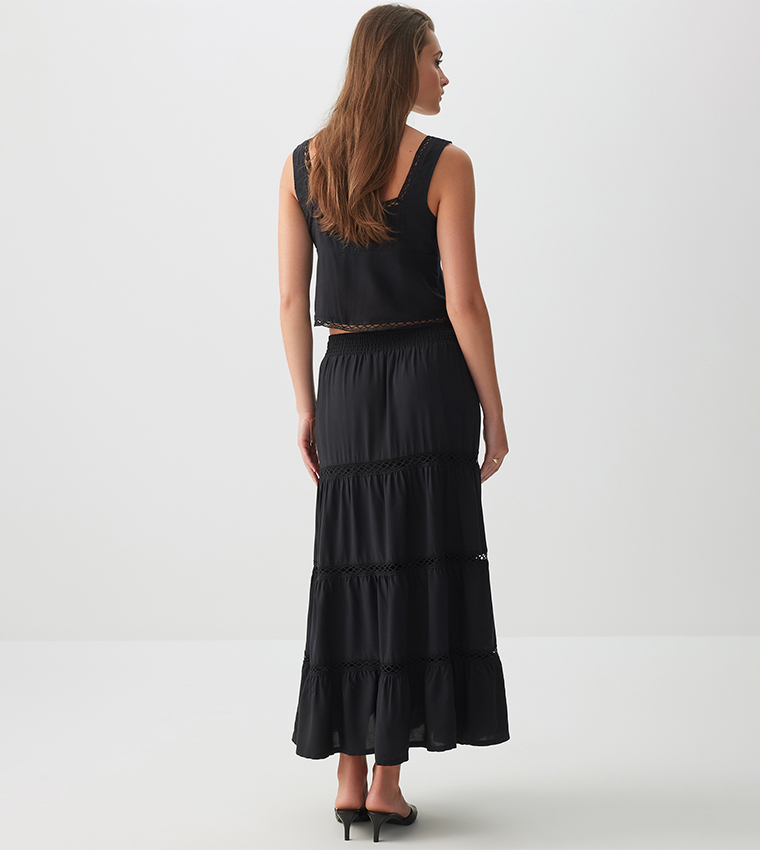 Elastic Waist Tiered Maxi Skirt